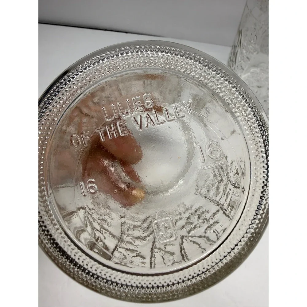 Vintage Lilies of the Valley Clear Glass Jars Embossed Floral Canisters Set of 2